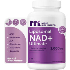 Micro Ingredients Liposomal NAD+ Ultimate Complex 1,000mg | 120 Veggie Capsules | NMN Pathway Formula | 10-in-1 with Resveratrol, Glutathione, & Astaxanthin | NAD Supplement for Women & Men