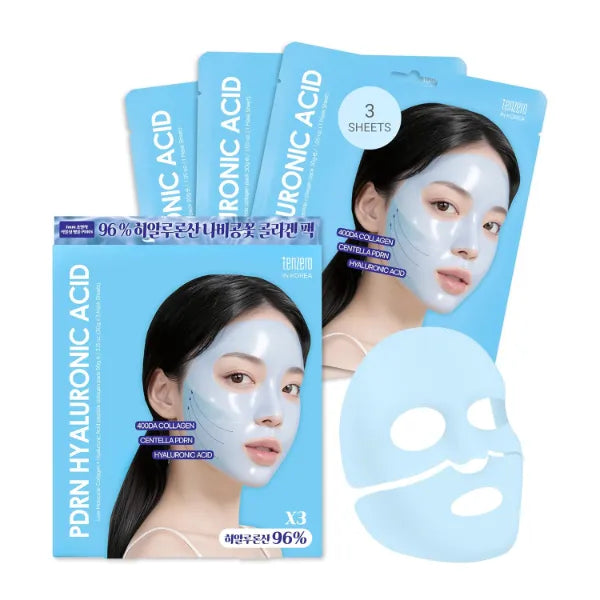 Tenzero Watery Hyaluronic Acid PDRN Mask Pack (3 Sheets x 30g), Overnight Hydrogel Mask, Deep Hydrating, Elasticity Enhancing, Soothing For Sensitive Skin with Centella PDRN, Hyaluronic Acid