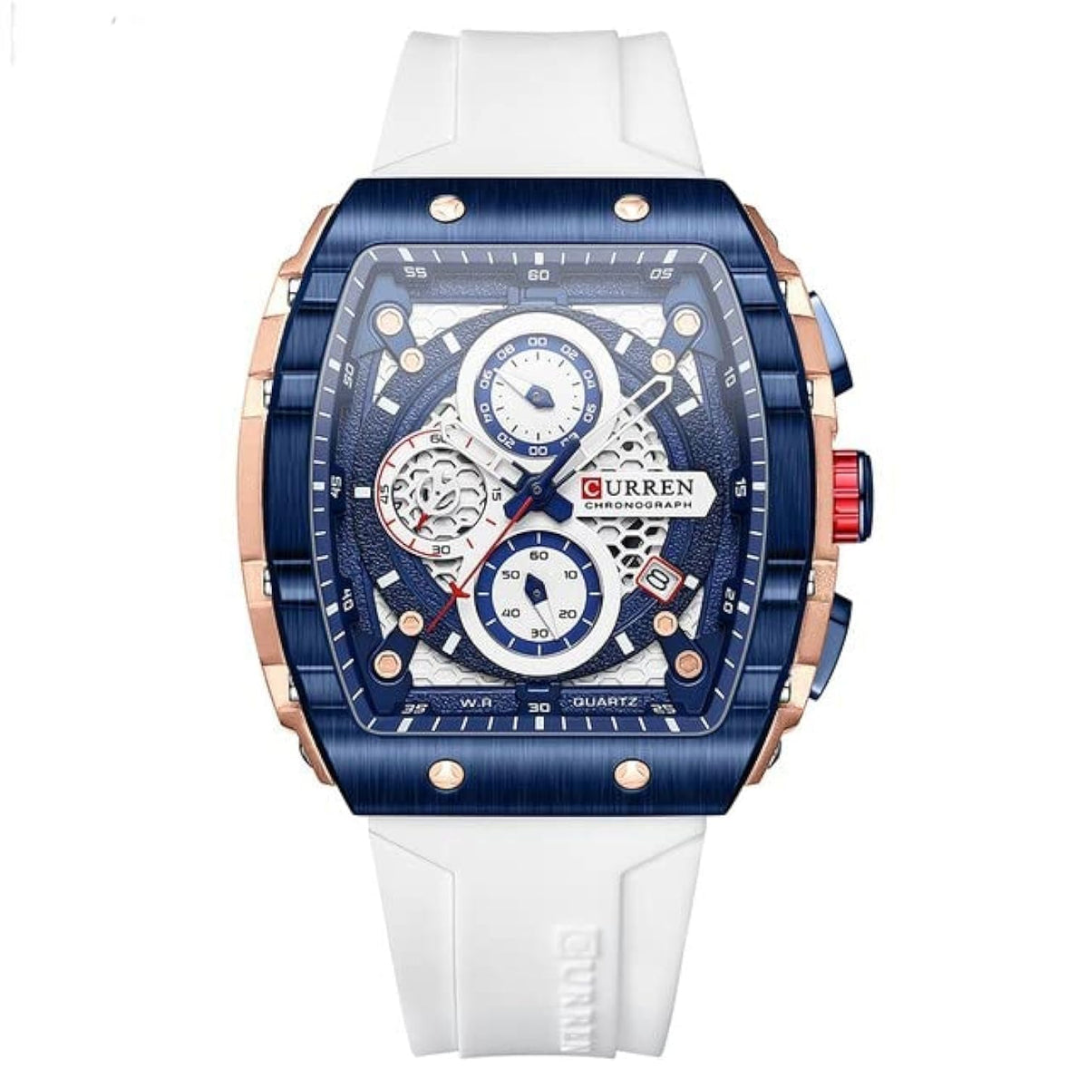 Men's waterproof chronograph watch with silicone strap, 8442 - white
