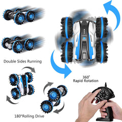 Pussan Car Toys for 5-12 Year Old Boys Amphibious Remote Control Car for Kids 2.4 GHz RC Stunt Car for Boys Girls 4WD Off Road Monster Truck Teen Gifts Remote Control Boat Beach Toy SLC Blue