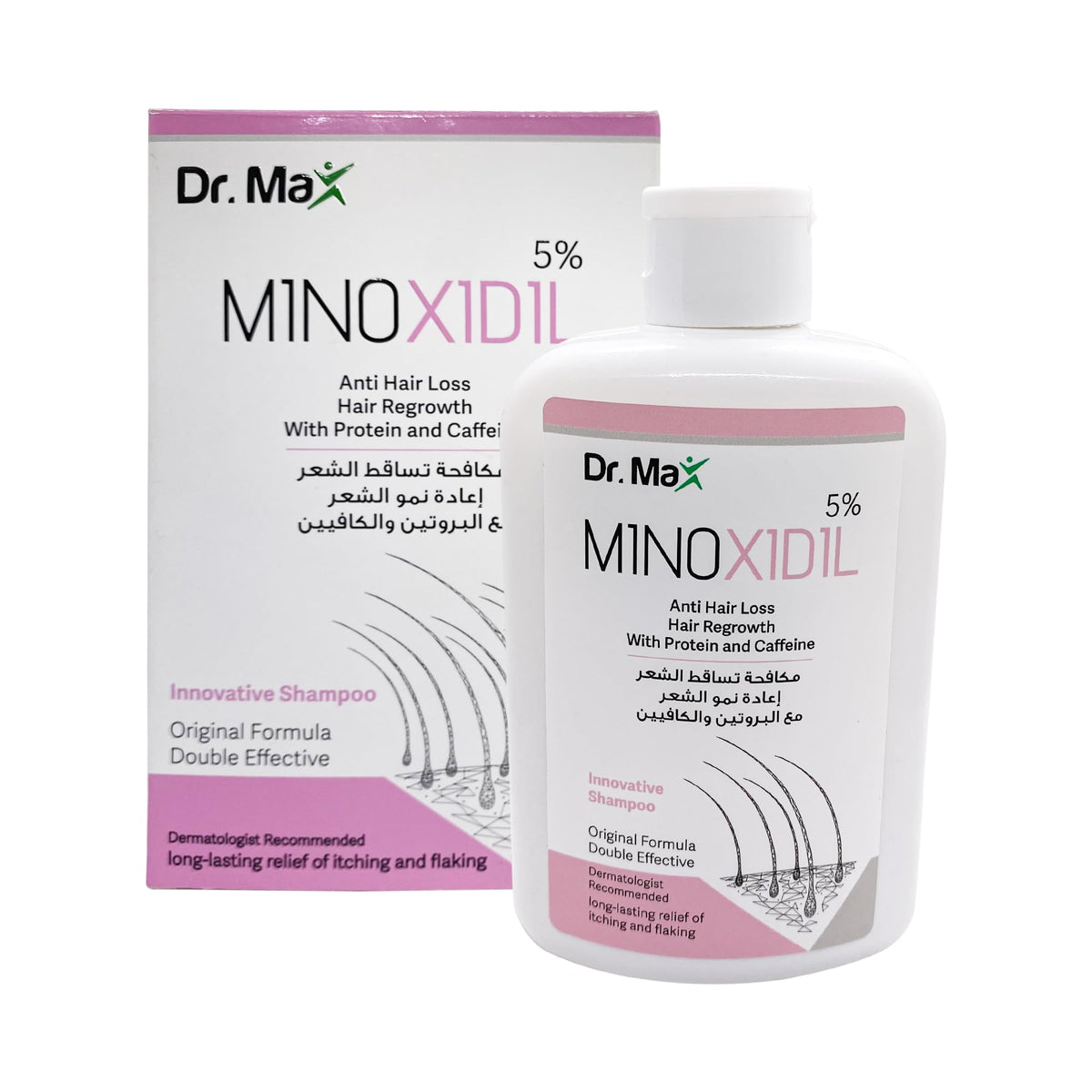 Dr Max Minoxidil 5% Anti Hair Loss Shampoo, Hair Regrowth With Protein Caffeine Long Lasting Relife of Itching And Flaking