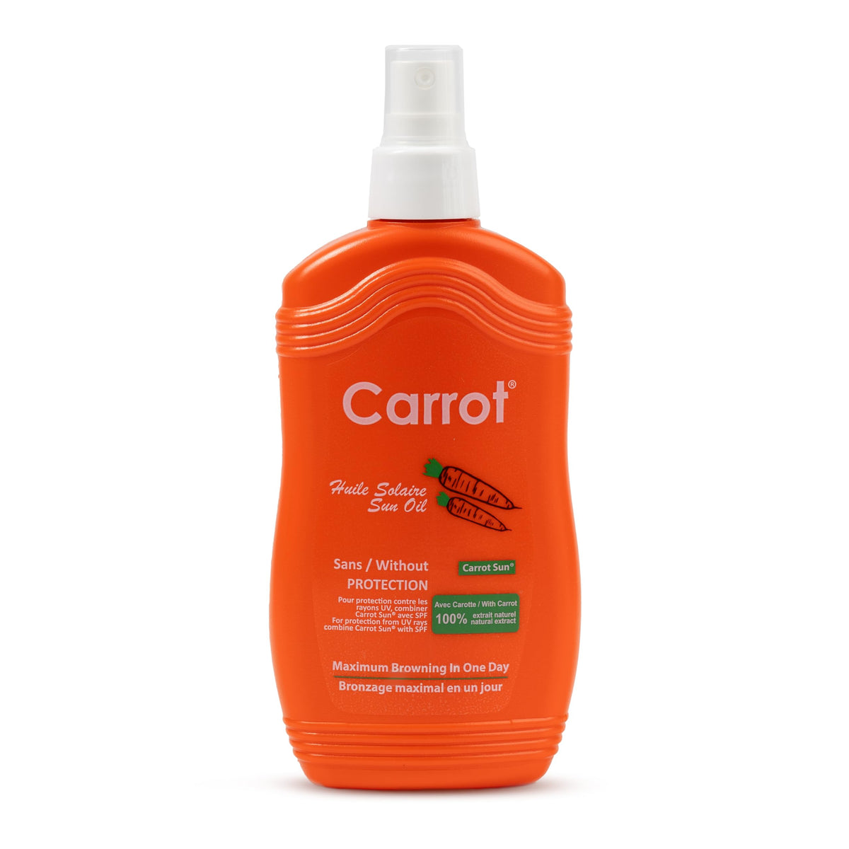 Carrot Sun Natural Tanning Oil, 200ml, 100% Natural Ingredients, Silicone Free, Maximum Browning