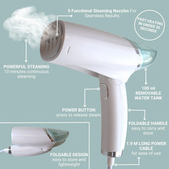 Travel Steamer for Clothes, Portable and Foldable Handheld Garment Steamer, Fast Heat-up, Steam Iron Fabric Wrinkle Remover with Brush and water cup for Home and Travel