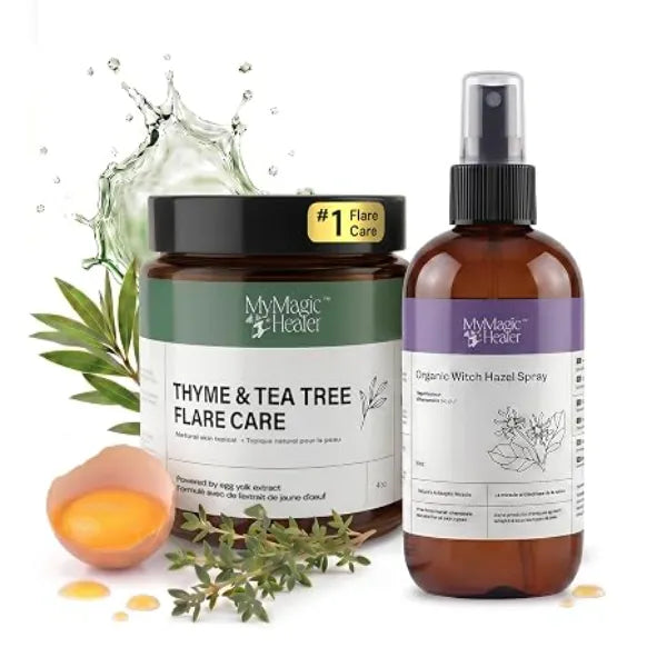 MyMagicHealer Breakout Prone Skin 2 Step Routine Thyme & Tea Tree Flare Care for Body Breakouts Drawing Salve for Chest, Back & Bump Prone Areas Natural Ingredients