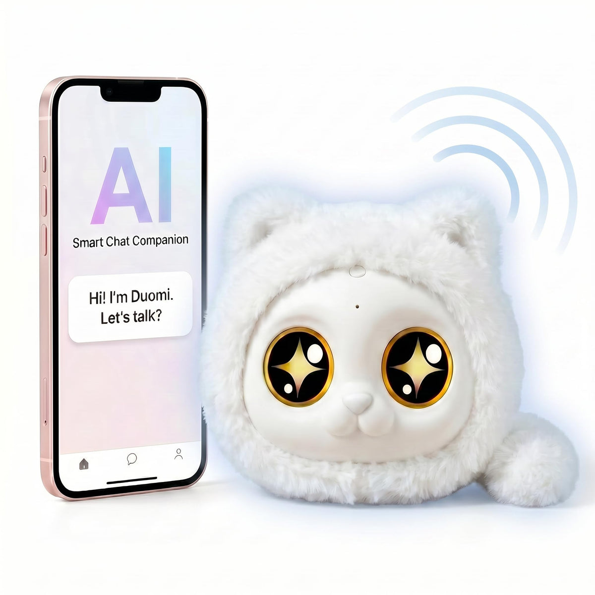 AI Robot Companion Cat, Talking Plush Pet for Adults & Kids 8+ (White)