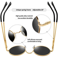 KANASTAL Hippie Round Polarized Sunglasses for Women Men, Small Circle Sun Glasses Classic Vintage Retro Shades Metal Frame UV400 Protection