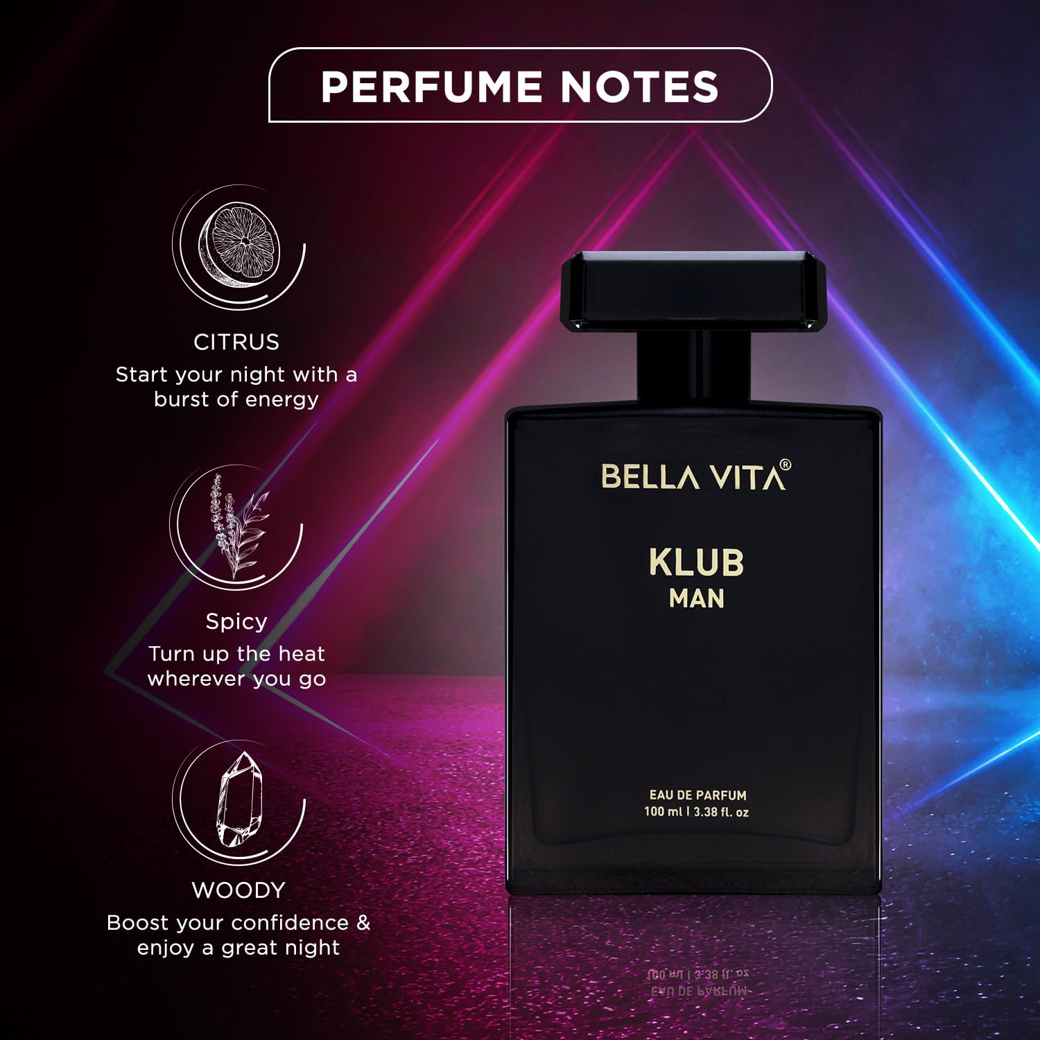 Bella Vita Luxury Perfume For Men - Bellavita KLUB Eau De Parfum for Men| Musky & Spicy Men's Perfume| Lemon, Rose & Vanilla| Long Lasting Fragrance for Men- 100 ML