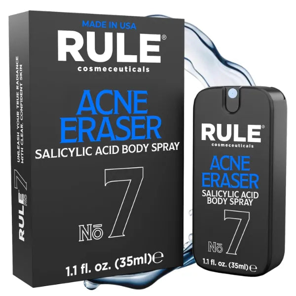 RULE COSMECEUTICALS No.7 Men's Acne Eraser Spray, Salicylic Acid Body Spray - Prevent and Treat Acne for Smoother Skin All Year Long - 1.1 fl oz