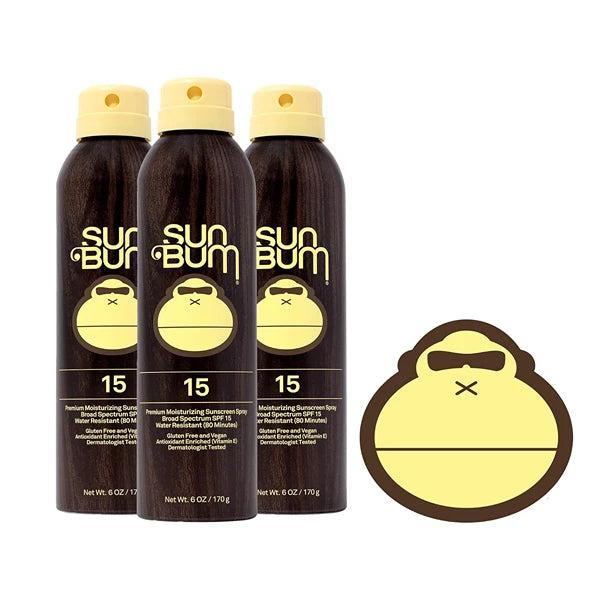 Sun Bum Original SPF 15 Sunscreen Body Spray with Sonny Sticker, Broad Spectrum Moisturizing Spray with Vitamin E, Hawaii 104 Compliant (No Octinoxate or Oxybenzone), 3 Pack