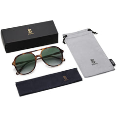 SOJOS Retro Vintage Polarized Sunglasses Double Bridge Brow Bar Square Aviators SJ2174