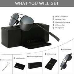 SUNGAIT Men's Military Style Polarized Pilot Aviator Sunglasses Bayonet Temples