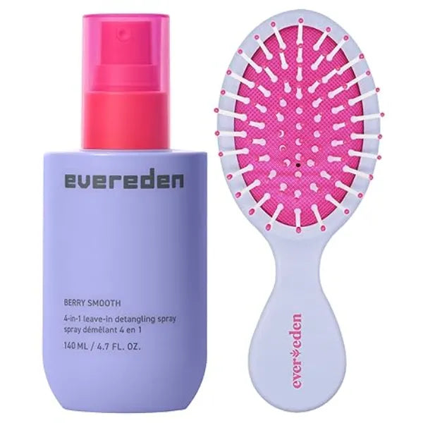 Evereden Kids Hair Care Set 4 in 1 Leave In Hair Detangling Spray & Pain Free Hair Brush Detangle, Moisturize & Fight Frizz Gentle, Easy Hair Care for All Hair Types