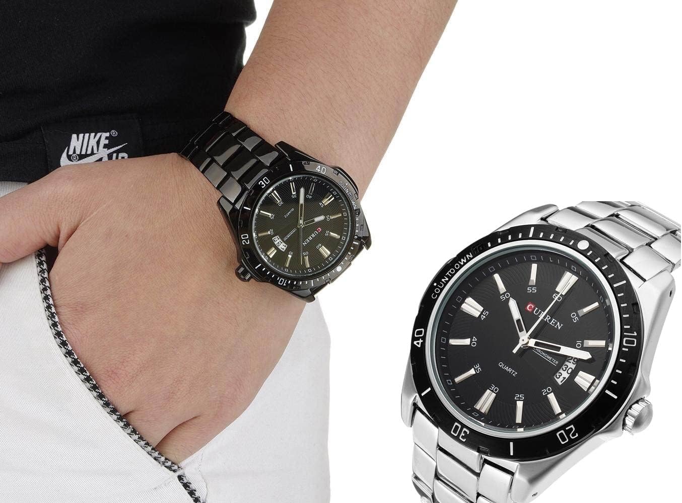 CURREN Men's Analog Watch Stainless Steel Case Black Dial Date Window Stainless Steel Case