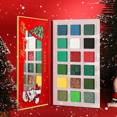 DE'LANCI Christmas Makeup Green Eyeshadow Palette, Chrome Forest Green Eye Shadow Palette, Teal Blue Gold Red Glitter Eyeshadow For Christmas Gift Themed Party Red Black White Smokey Eyes Shrek Witch Makeup
