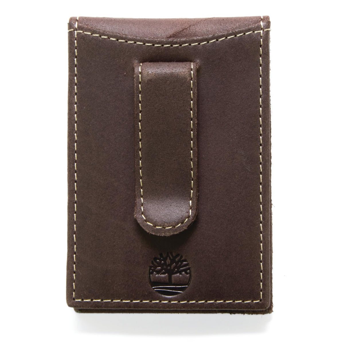 Timberland Men's Brown Genuine Leather Slim Minimalist Front Pocket Money Clip Wallet with ID Window - Dark Brown
