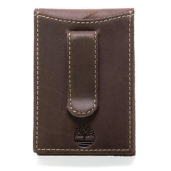 Timberland Men's Brown Genuine Leather Slim Minimalist Front Pocket Money Clip Wallet with ID Window - Dark Brown
