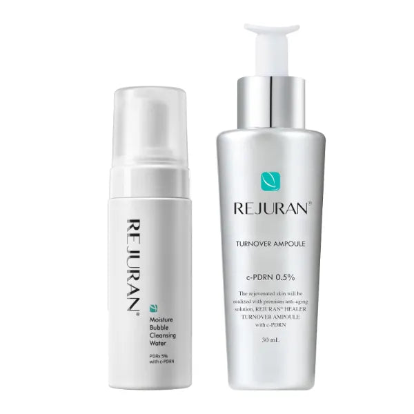 REJURAN® c-PDRN® Korean Skin Care Bundle – Turnover Ampoule Face Serum & Moisture Bubble Cleansing Water for Firming, Hydrating, Radiant Skin and Gentle Makeup Removal