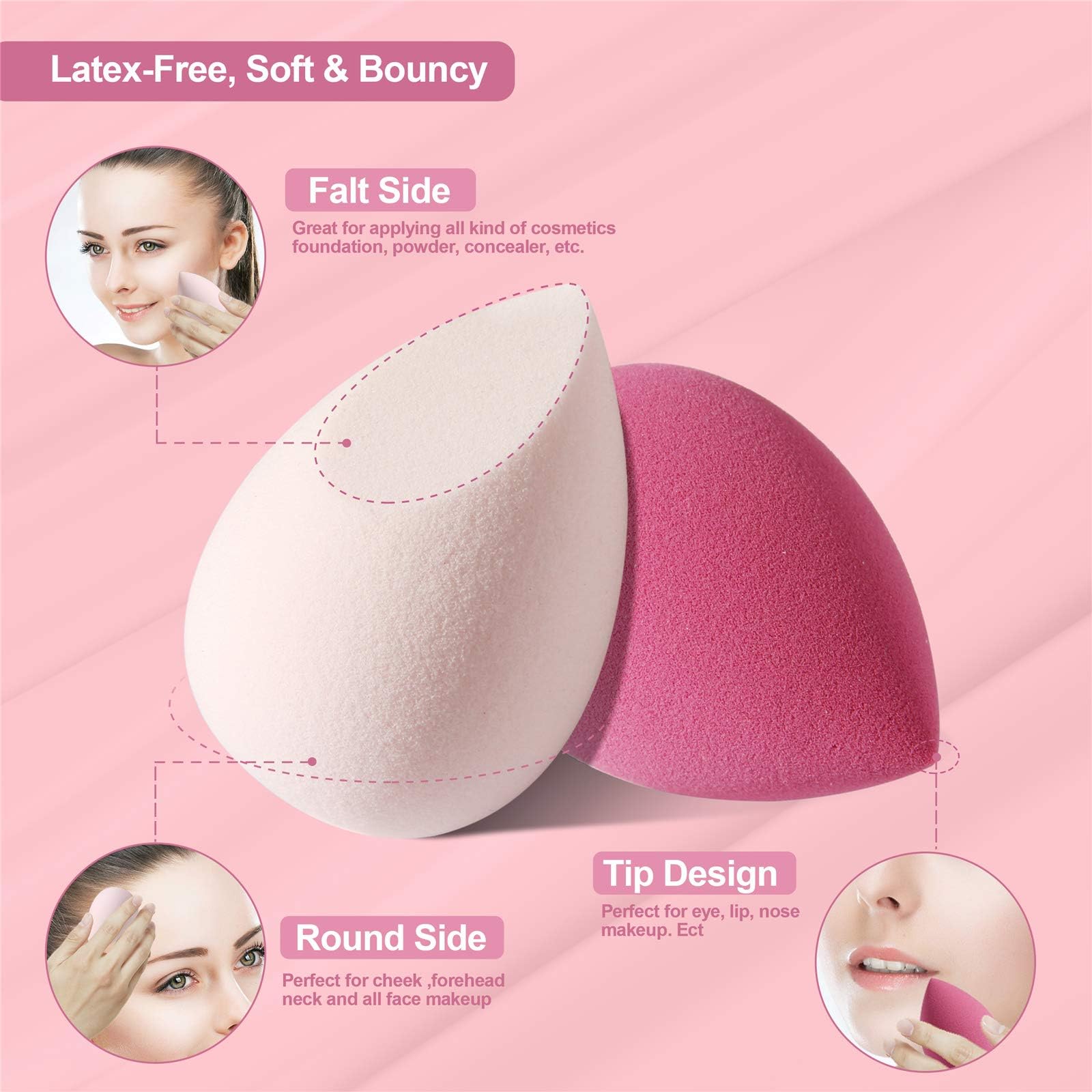 MOMENT 4 Pieces Makeup Sponge Set Beauty Blender Sponges Makeup Eggs with Case Latex-Free Vegan Foundation Applicator Makeup Puff for Powder Cream