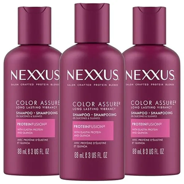 Nexxus Shampoo, Color Assure, Travel Size 3 Pack Replenishes and Extends Hair Color Vibrancy, 3 Oz Ea