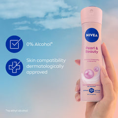 NIVEA Pearl & Beauty Antiperspirant Deodorant Spray for Women, Soft & Smooth, 48H Active Protection, 0% Alcohol, with Pearl Extract and Avocado Oil, 150ml