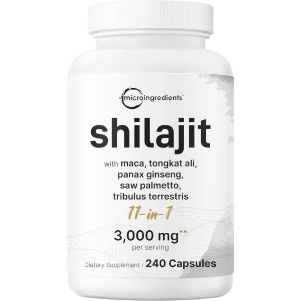 Micro Ingredients Shilajit 11‑in‑1 Complex for Men & Women, 240 Capsules - High Potency Shilajit Extract with Naturally Occurring Fulvic Acid - Maca Root, Tongkat Ali, Ginseng, Black Pepper & More