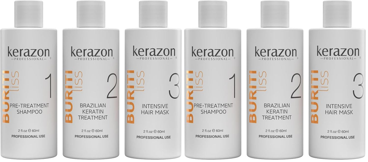 Kerazon Professional Brazilian Keratin Treatment Buriti Liss – Complete Hair Smoothing & Straightening Kit with Clarifying Shampoo, Intensive Hair Mask & 1L Keratin Treatment