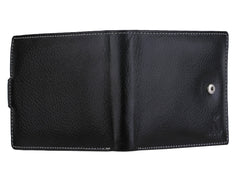 K London Real Leather Black Top Flap Contrast Stitch Premium Quality Men's Loop Wallet-1541_blk