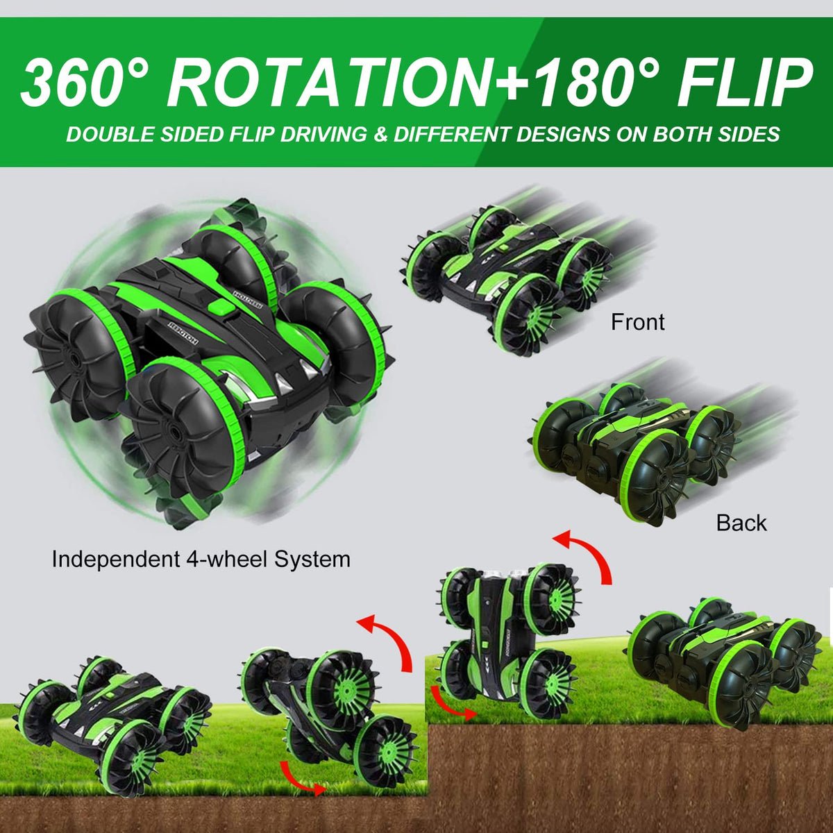 Landtaix RC Car Amphibious Remote Control Car Boat,2.4Ghz 4WD Off Road Rock Double Sided 360° Rotating Crawler Hobby RC Truck Toy Gifts for 6 7 8+ Year Old Girls Boys Teens Aadults