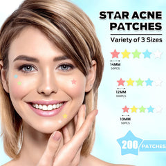 Azonee 200 Pcs Pimple Patches, Hydrocolloid Acne Patches for Face, Colorful Star Pimple Spot Sticker with Hyaluronic Acid, Tea Tree Oil & Centella Oil for Covering Zits and Blemishes