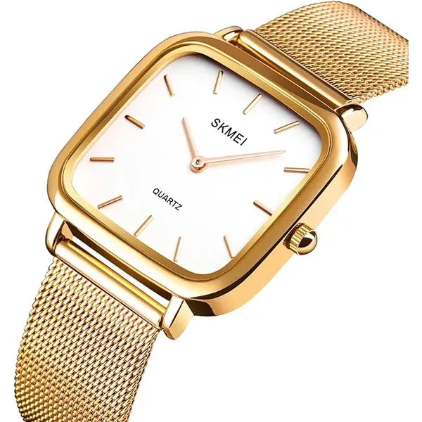 Skmei Women 1555 Elegant Stainless waterproof Soft Straps Modern Luxury Watch Gold