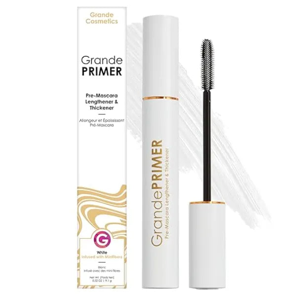 Grande Cosmetics GrandePRIMER Pre Mascara Lengthener & Thickener with Peptides Smudge Proof, Water Resistant & Contact Lens Safe for Longer & Thicker Looking Lashes (0.32 oz)
