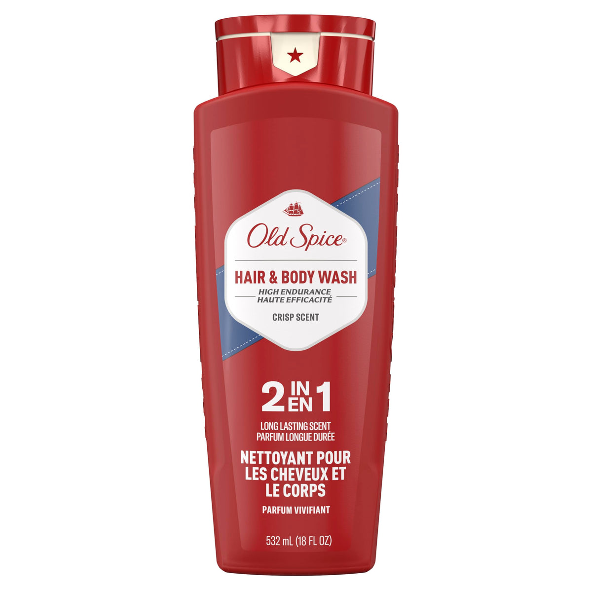 Old Spice High Endurance Hair + Body Wash for Men, Crisp Scent, 18 fl oz
