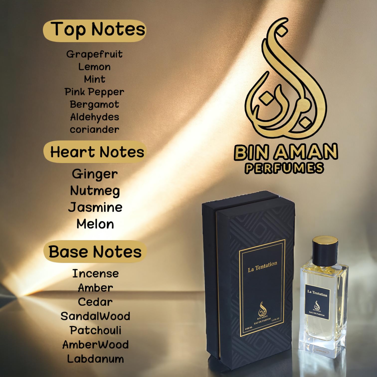 Bin Aman Perfumes - La Tentation Eau De Parfum 100ml, Long lasting Luxury perfume for Men