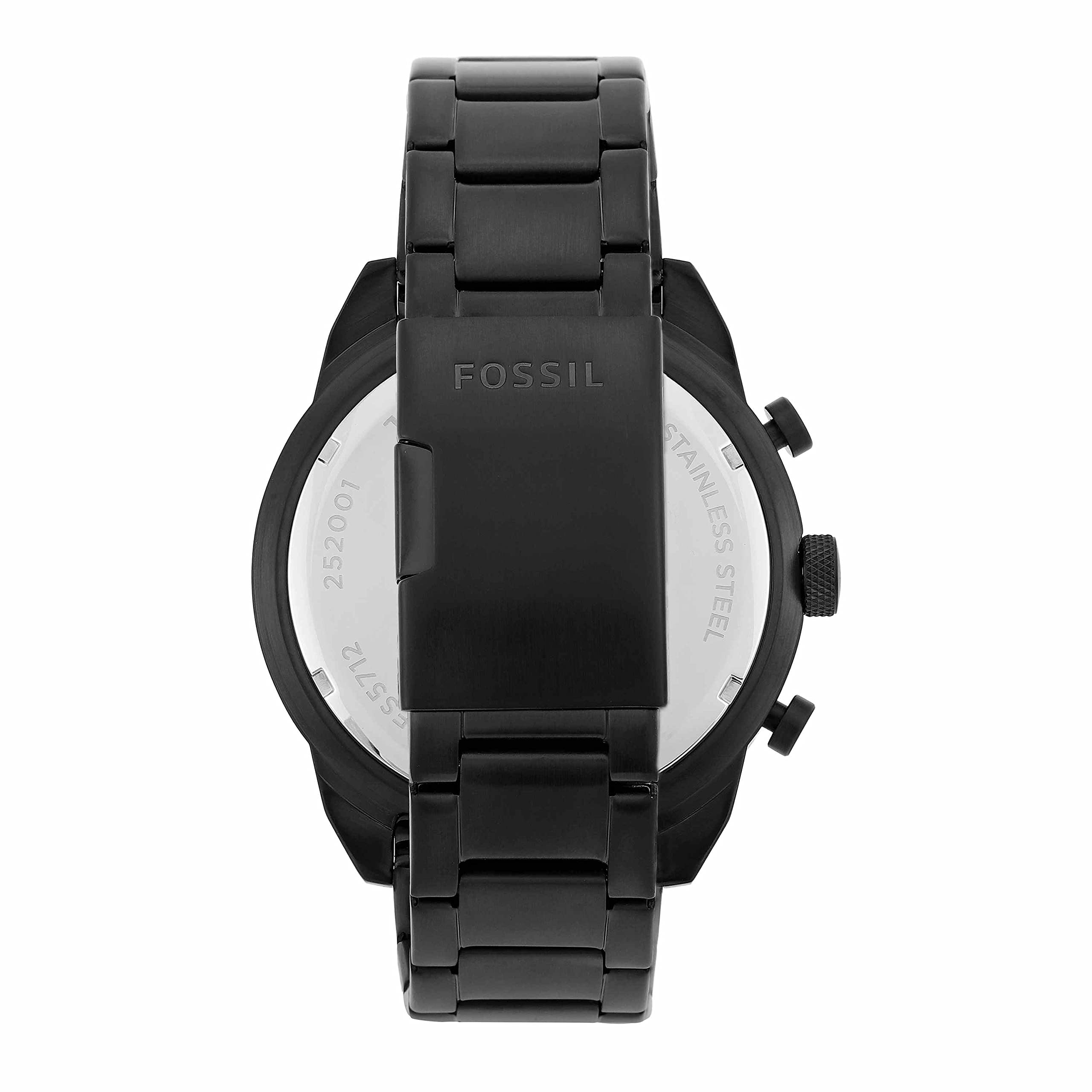 Fossil Bronson Men's Watch with Stainless Steel Bracelet or Genuine Leather Band, Chronograph or Three-Hand Analog Display Black 50mm