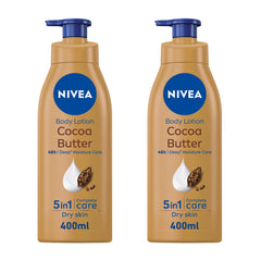 NIVEA Body Lotion for Dry Skin, Cocoa Butter, 5in1 Complete Care, 48H Deep Moisture, 2x400ml - Pack of 2