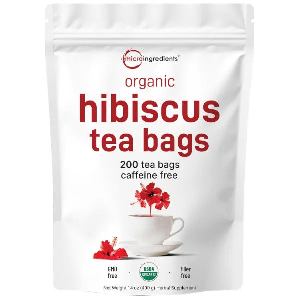 Micro Ingredients Organic Hibiscus Tea Bags, 200 Count | Premium Source from Hibiscus Flowers | Caffeine Free Herbal Tea | Eco-Friendly Hemp Paper Tea Bags | Non-GMO, No Sugar