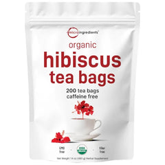 Micro Ingredients Organic Hibiscus Tea Bags, 200 Count | Premium Source from Hibiscus Flowers | Caffeine Free Herbal Tea | Eco-Friendly Hemp Paper Tea Bags | Non-GMO, No Sugar