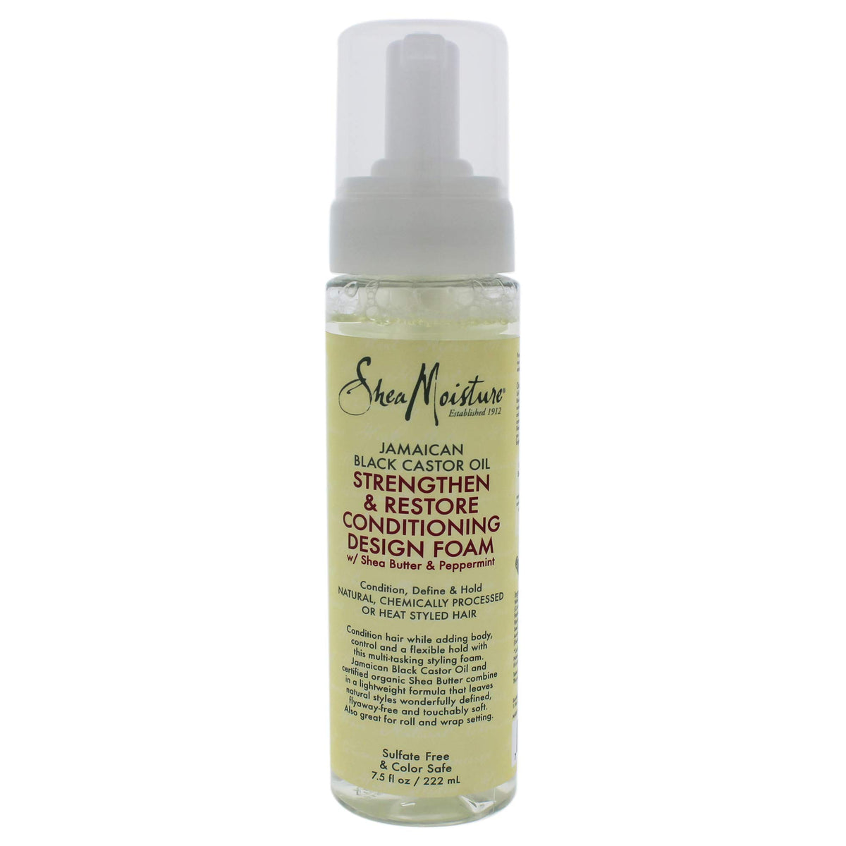 Shea Moisture Jamaican Black Castor Oil Strengthen & Restore Hydration Foam for Unisex, 7.5 oz