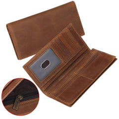 JEEBURYEE Men's Vintage Genuine Leather Long Bifold Wallet RFID Blocking Card Holder, Brown, L