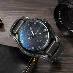 CURREN Leather Analogue - Digital Men's Watch (Grey Dial Grey Colored Strap)