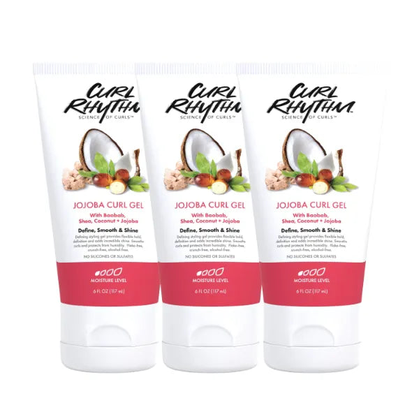 Curl Rhythm Jojoba Curl Gel (3 Pack) - Defining Hair Gel for Bouncy, Nourished Curls - Curly Hair Styling Gel with Shea and Coconut
