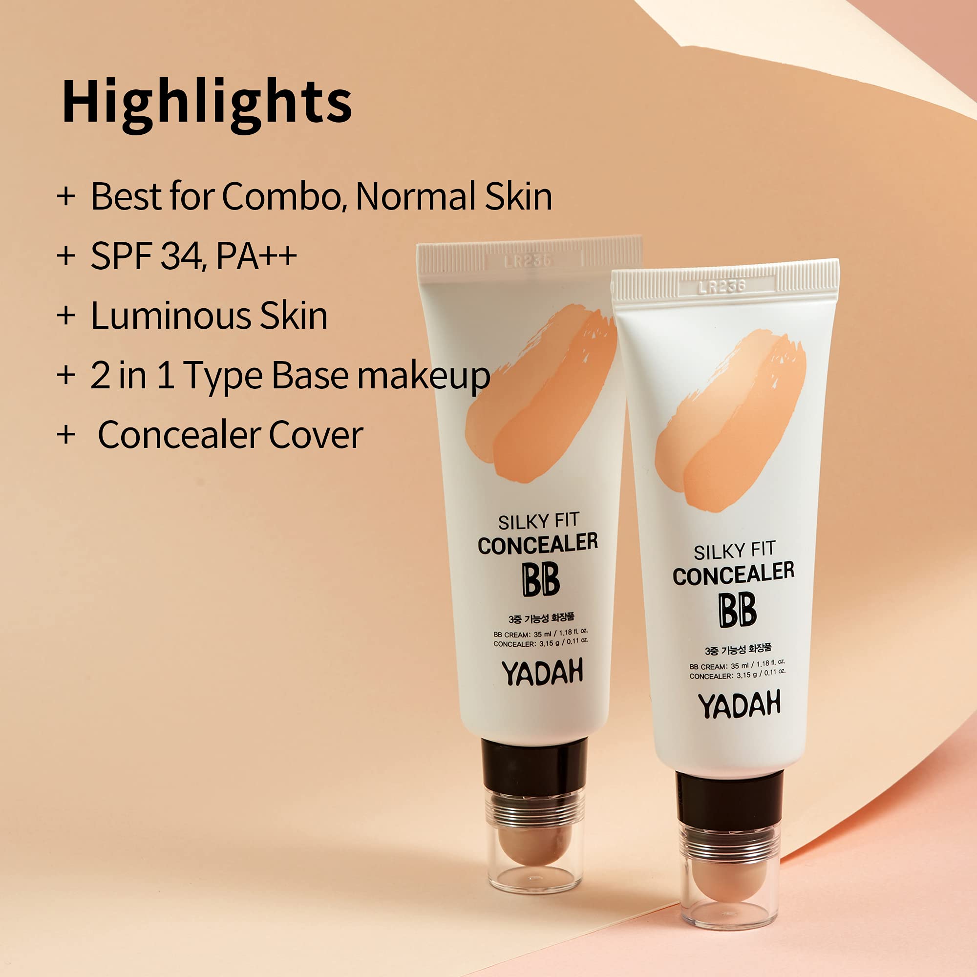 YADAH Silky Fit Concealer BB Cream (21 Light Beige, 1.18fl oz) - 2-in-1 Korean Makeup for Flawless Skin, Tinted Moisturizer for Blemish Cover. Long-Lasting, All-Day Wear.