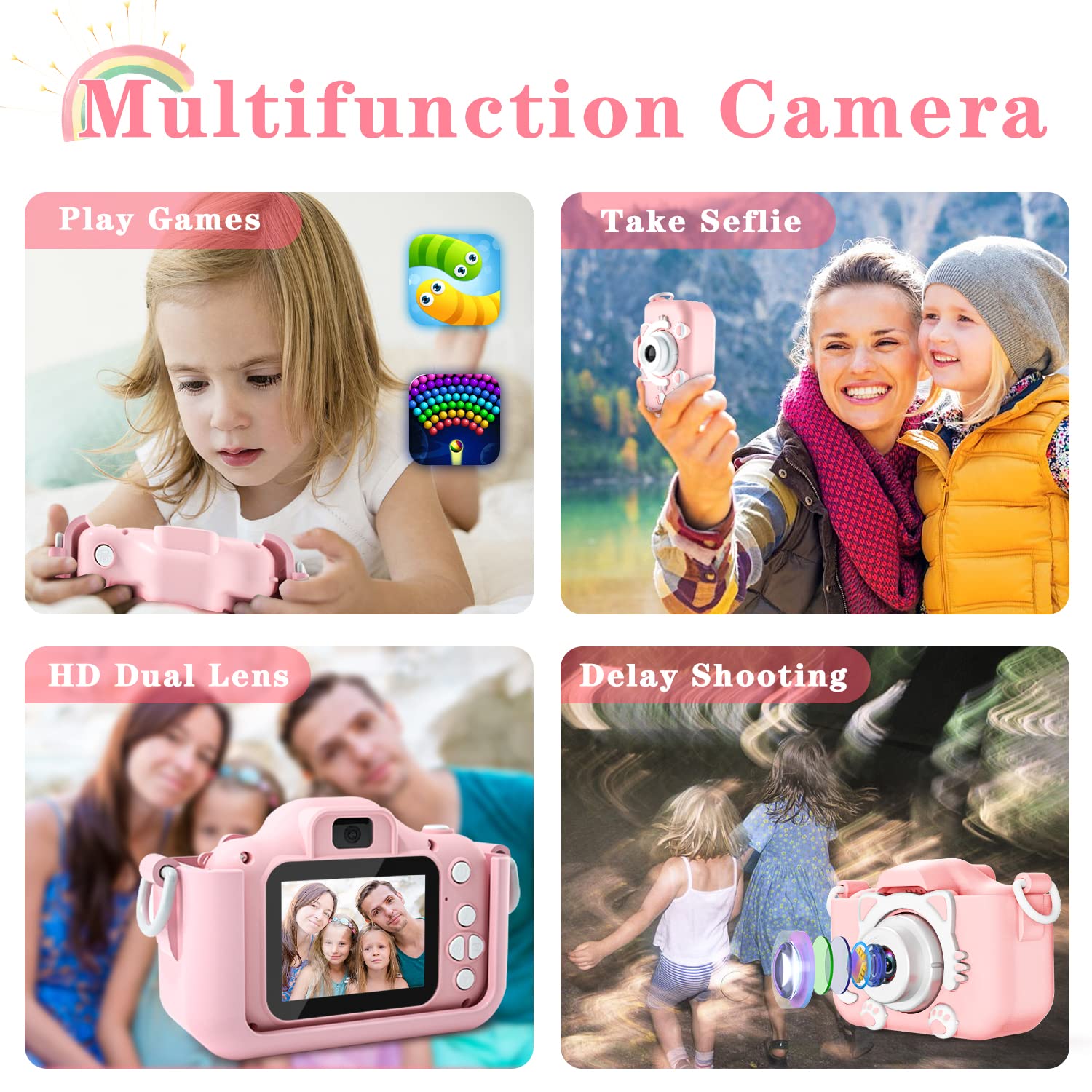 Kids Camera Toys for 6+ Year Old Boys/Girls, Kids Digital Camera for Toddler with 1080P Video, Chritmas Birthday Festival Gifts for Kids, Selfie Camera for Kids,(Pink)