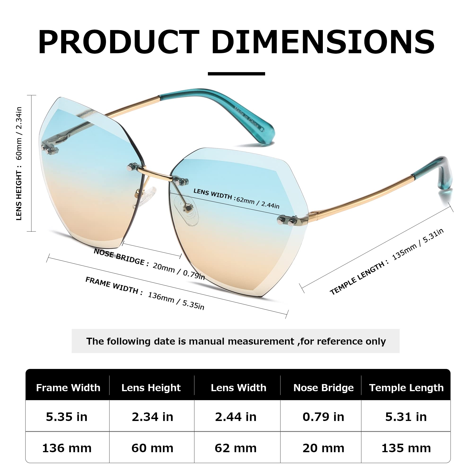 AEVOGUE Sunglasses For Women Oversized Rimless Diamond Cutting Lens Sun Glasses AE0534