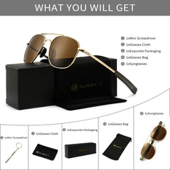 SUNGAIT Men's Military Style Polarized Pilot Aviator Sunglasses Bayonet Temples