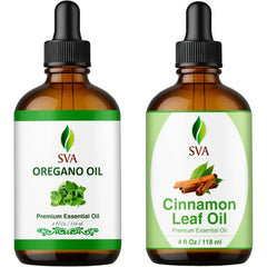 SVA ORGANICS Oregano and Cinnamon Essential Oil 4 oz Bundle Combo – Premium Grade Value Set for Hair Oiling, Scalp Massage, Hair Care, Skin Care and Body Massage