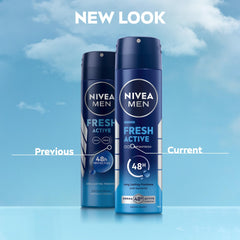NIVEA MEN Antibacterial Deodorant Spray for Men, Fresh Active, 48H Active Protection, with Infini Fresh Formula, Long-Lasting Freshness, 2x150ml, Dual Pack