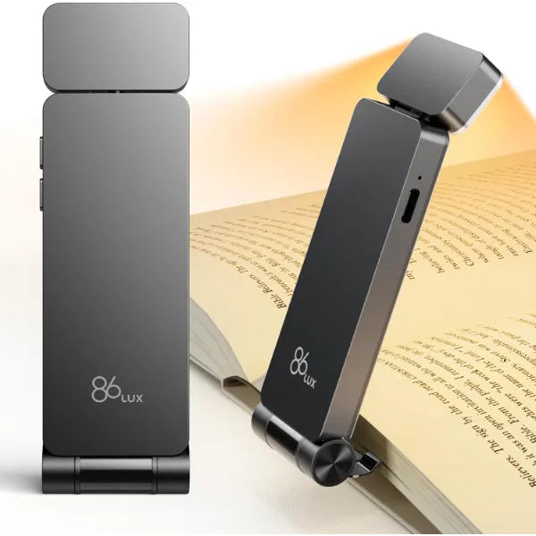 86LUX Pocket E1 Rechargeable Clip-On Book Light | 3 Colors, Stepless Dimming, 80Hr Battery - Ultra Lightweight