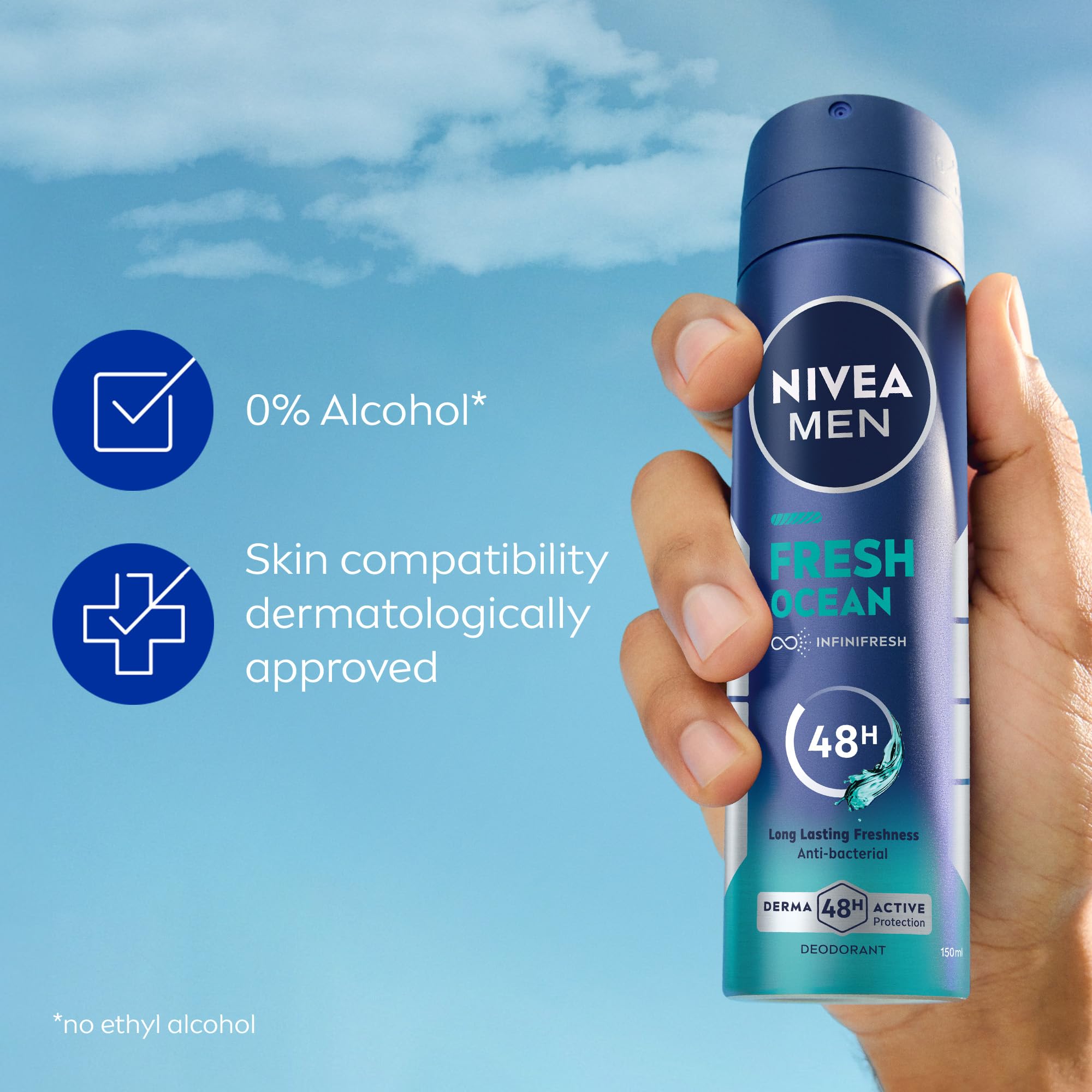 NIVEA MEN Deodorant Spray for Men, Fresh Ocean Aqua Scent, 150ml