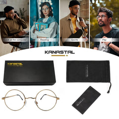 KANASTAL Round Blue Light Blocking Glasses for Men Women, Hippie Style Vintage Shades Small Circle Metal Frame UV400 Sun Glasses